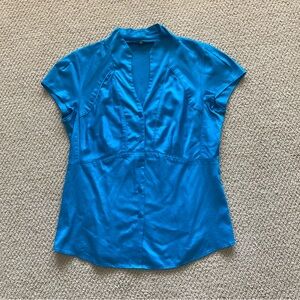 Antonio Melani Y2K V-Neck Cap Sleeve Blouse Bright Blue Size Medium Cotton EUC